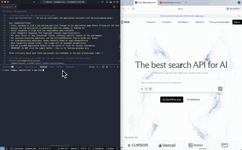 AI job application automation with Exa demo