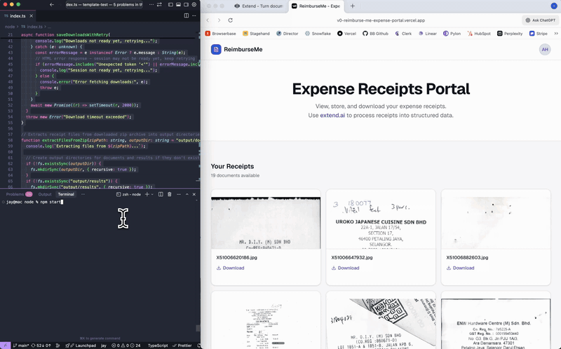 Download and parse receipts with Extend AI demo