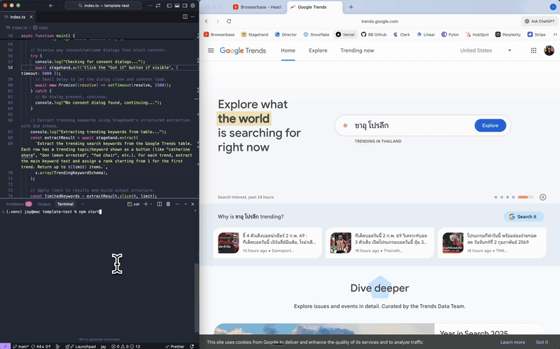 Extract trending keywords from Google Trends demo